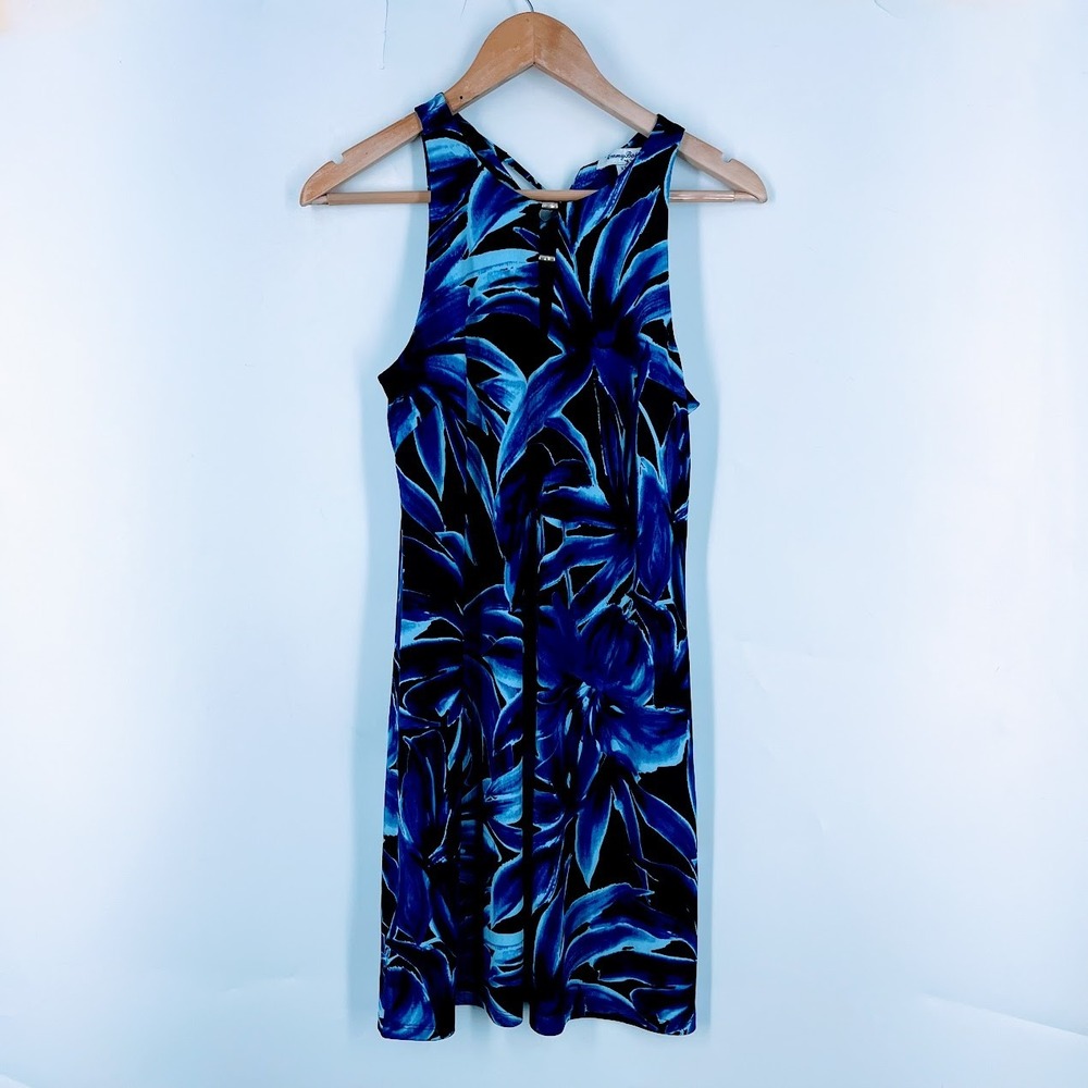 Tommy Bahama Womens Blue Tropical Floral Sleeveless Halter Shift Dress XS